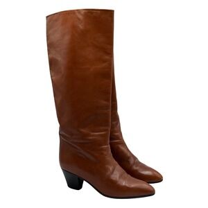 San Marco Made Italy Brown Leather Tall Boots 38 Pointed Toe Mid Heel Vero Cuoio
